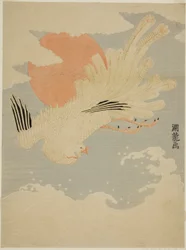 Phoenix Flying Over Waves in Front of Morning Sun