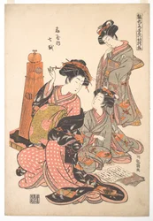 The Courtesan Nanakoshi of the Ōgiya Brothel, from the series “A Pattern Book of the Year’s First Designs, Fresh as Spring Herbs” (“Hinagata wakana no hatsu moyō”)