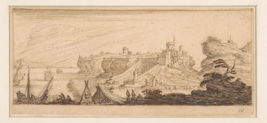 Coastal View with an Open Tent and Fishermen