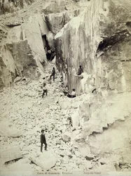 Group of quarriers at work in one of the quarries of Ravaccione, c.1890-1900