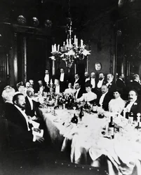 Lunch at Casa Sonzogno, Recognizable Guests Include Francesco Cilea, Pietro Mascagni, Umberto Giordano, Carlo Romussi, Arturo Colautti, Amintore Galli and Edoardo Sonzogno, Milan
