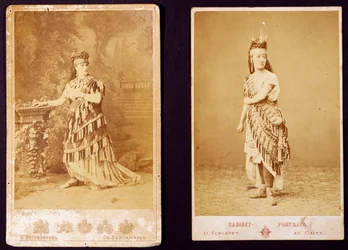 Teresa Stolz and Antonietta Pozzoni wearing costume for Aida