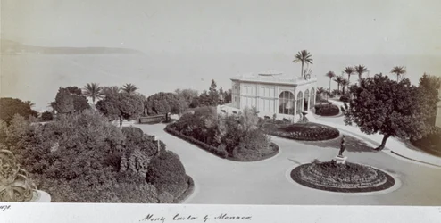 View of a Garden in Monte Carlo with a Gazebo Overlooking the Sea