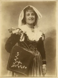 Young woman wearing traditional dress and headpiece, Abruzzo, Italy