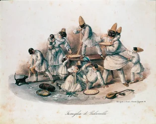A family of Pulcinellas (Polichinelles), characters of the commedia dell