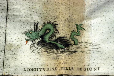 A sea snake represented in the waters of the Atlas by Urbano Monte