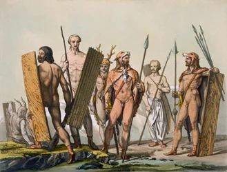 Ancient Celtic warriors dressed for battle, with a shaman, c. 1800-18