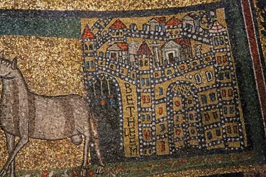 Apse detail, Bethlehem and sheep (detail)