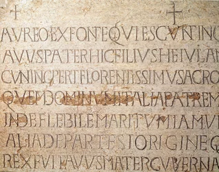 Archaeology of the Middle Ages: Barbarian Art of Lombardy: Tombstone of King Cunipert. 678-700. Pavia, Civic Museum, Archaeological Section