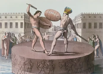 Aztec Warriors in Combat on a Cuauhxicalli, c.1820