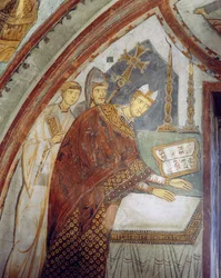 Cardinal Ugolino di Ostia (later Pope Gregory IX), consecrating the chapel, St. Gregory