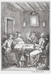 Chiaqlira reading tales to a sewing party, front cover of The Pentamerone of Giambattista Basile, 1742