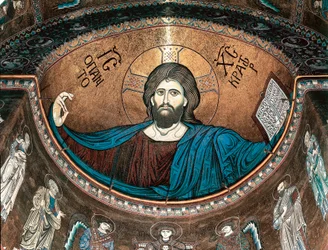 Christ pantocrator or Christ in Glory, decorating the apse of the cathedral of Monreale, Sicily, Italy