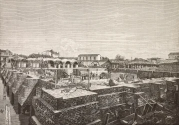 Cistern of the new aqueduct in Venice, Italy, engraving from L