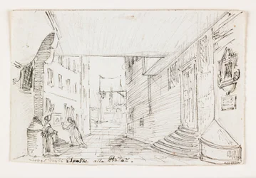 City Street in Genoa, with the Lighthouse and Port in the Background, Early 19th Century