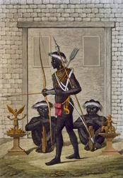 Congo Tribesmen and Fetish Figures Guard the Palace of the Saba or Sovereign, c.1820s-30s