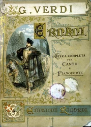 Cover of the score for voice and piano of the opera "Ernani" composed in 1844 by Giuseppe Verdi (1813 - 1901) after the tragedy by Victor Hugo