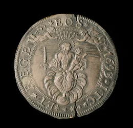 Currency of the Republic of Genoa: ECU wide in silver. Diam. 61 mm. 1693. back.
