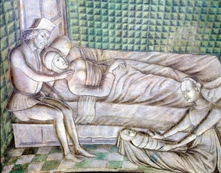 Detail of a fresco of the castle of Roccabianca in Parma dating from 1480, today at Castello Sforzesco in Milan. It represents the story of Griselda, taken from a short story from Giovanni Boccaccio