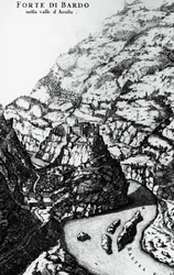 Fort Bard, engraving from Theatrum Sabaudiae