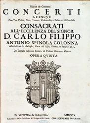 Frontispiece of musical score of Concerti a cinque, opera 5 by Tomaso Albinoni
