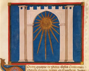 Gateway of the Sun, miniature from Register of Notaries from Perugia, manuscript, Italy 14th Century