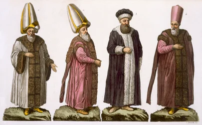 Grand Vizier, Caim-Mecam, Reis-Efendi and Khodjakian, plate 15 from Part III, Volume I of The History of the Nations, engraved by C. Botticella