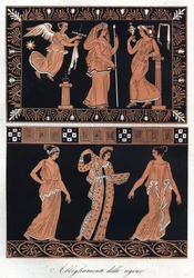 Dresses of Greek queens - engraving from 