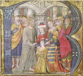 Historiated Initial B Depicting Christ Healing a Possessed Woman