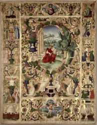 Historiated initial B depicting King David playing a viola