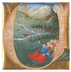 Historiated Initial Depicting Elisha in the Mantle of Elijah, Cutting from an Antiphonary