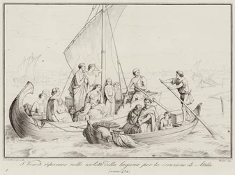 The Venetians take refuge in the islets of the lagoon due to the invasion of Attila, 452