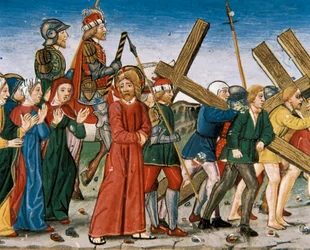 Jesus Leads to Calvary and the Holy Women on the Way. Manuscript of Cristobal de Predis (1440-1486)