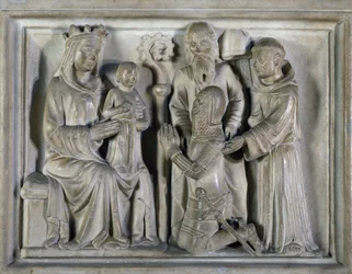 Madonna and Child, with a warrior and saints