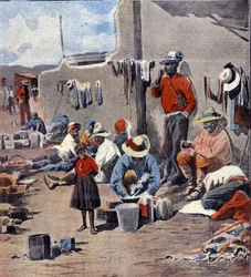 Mexican Revolution: Refugee Families Fleeing the Advance of the Rebels, Illustration by Minardi
