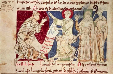 Miniature from Chronicon Vulturnense, illuminated codex composed by monk Iohannes