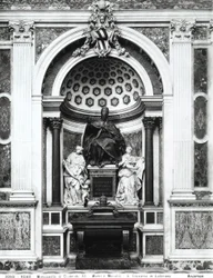 Monument to Pope Clement XII (1652-1740) with Porphyry Urn and Columns from the Pantheon, Between Temperance (L.) and Prudence (R.) in Corsini Chapel
