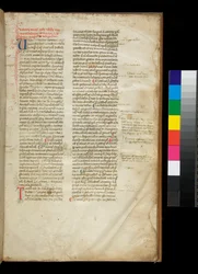 Ms 361. Valerius Maximus, Factorum et Dictorum Memorabilium Libri, f.2r. Example of a Rounded Gothic Semi-quadrata Bookhand, and Coloured Initials with Contrasting Pen-flourished Decoration