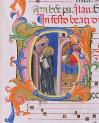 Historiated Initial G Depicting St. Dominic Upholding the Church and the Dream of Pope Honorius III from Psalter H from San Marco e Cenacoli