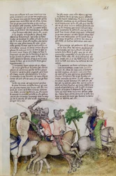 A knight of the Round Table, Sir Bors, is forced to make a choice between rescuing his brother Lionel or saving a damsel, from the Queste del Saint Graal, c.1380-85