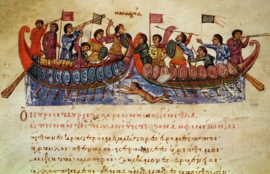 Naval Combat between two Ships, illustration from the Halieutica or the Cynegetica by Oppian