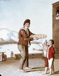Small Neapolitan trades: the seller of “pasticciotti” (Neapolitan pastries) - (Old trade: the biscuit seller). 19th century - Naples, Museo Nazionale di San Martino.