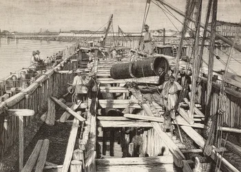 New Aqueduct in Venice, Laying the Channel in the Lagoon, Italy