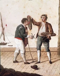 Old Neapolitan trades: sellers of small snakes - (Old Neapolitan trades: grass snake seller), 19th century - Naples, Museo Nazionale di San Martino