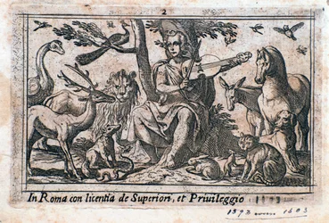 Orpheus playing among animals