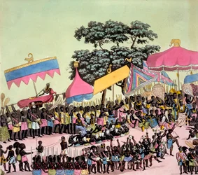 Panoramic view of the Yam Custom, from Costumi dei... by Giulio Ferrario, c.1820s-30s
