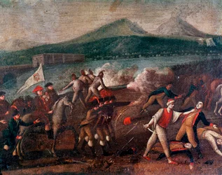 Parthenopean Republic (or Republic of Naples), proclaimed on 21/01/1799: Cardinal Fabrizio Dionigi Ruffo de Bagnara (1744-1827), at the head of the Santa Fede army, arrives in Naples to drive out the French Republicans. Anonymous painting, around 1799.