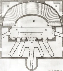 Plan of the Olympic Theatre, Vicenza, designed by Andrea Palladio (1508-80) built in 1580-85