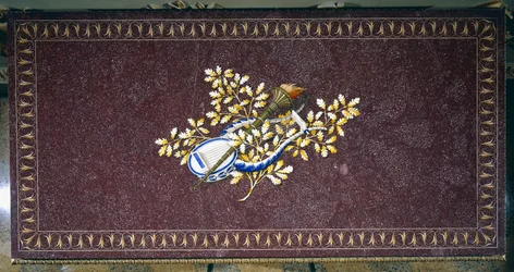 Porphyry table top with semi-precious stones mosaic, Italy
