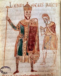 Portrait of Louis I the Pious (778-840), King of France. Manuscript page from 